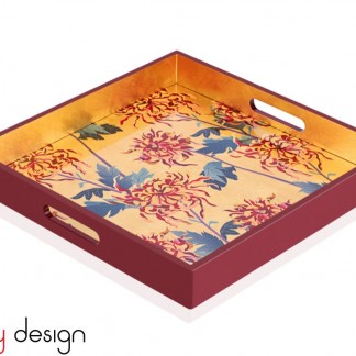 Square lacquer tray with chrysanthemum pattern 40*40*4.5 cm